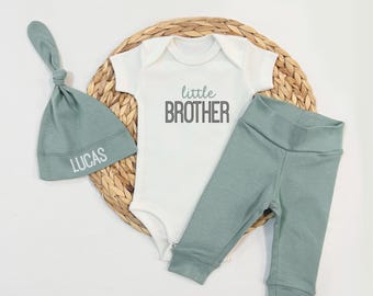 Little Brother Newborn Baby Boy Coming Home Outfit With Name, Personalized Hospital Outfit, Baby Boy  Outfit