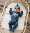 Newborn Baby boy coming home outfit, Baby Shower gift with name, Romper and hat outfit set