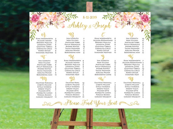 Etsy Wedding Seating Chart Alphabetical