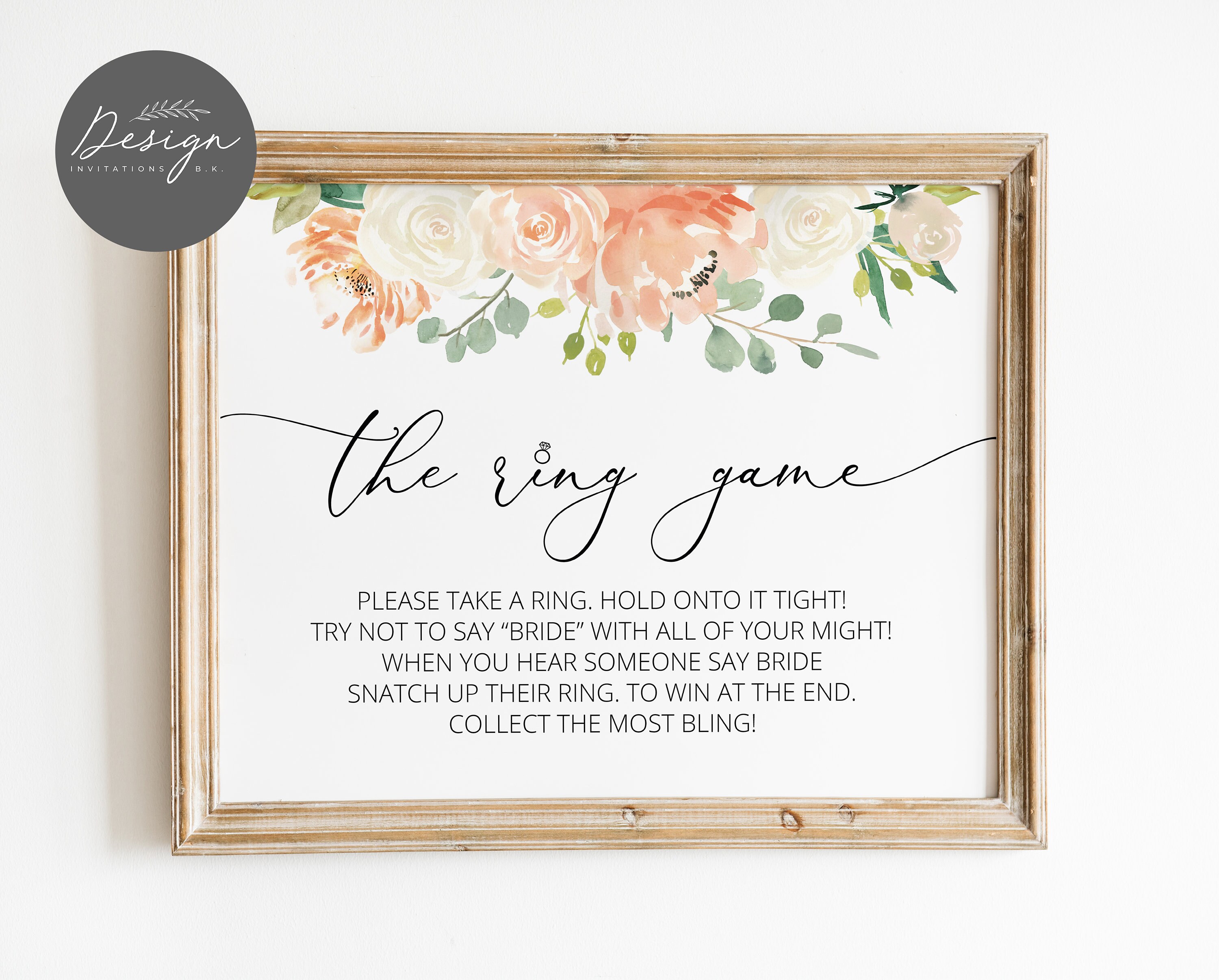 The Ring Game Peach Floral Shower Game Ring Game Sign Etsy