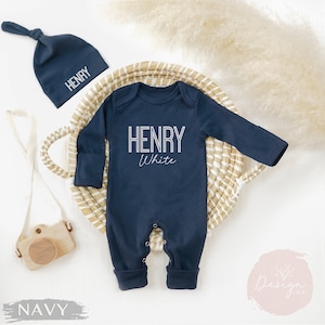 Baby boy coming home outfit romper and hat set, Newborn boy coming home outfit, with Fold Over Hand Mitts and Feet, Preemie, Newborn, 3M