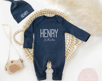 Baby boy coming home outfit romper and hat set, Newborn boy coming home outfit, with Fold Over Hand Mitts and Feet, Preemie, Newborn, 3M