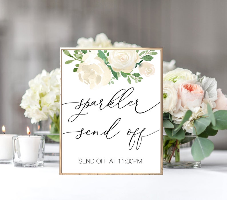 Reception Let Love Sparkle Signage Sparkler send off sign Send Off Light The Way Printable Wedding Sparkler Sign Cream Flowers WS48