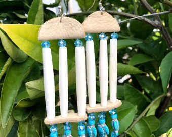 Turquoise turtle hair pipe dangle earrings