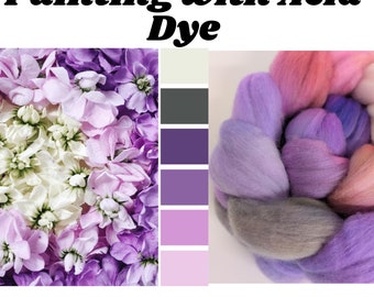 Acid Dyeing Wool Combed Top and Yarn, Colour Palette Lilacs, Colour Recipe and Tutorial, PDF Download.