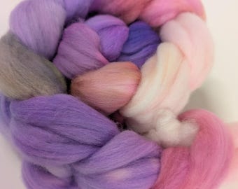 Polwarth Wool Combed Top Roving, Hand Dyed, Lilacs, For Hand Spinning, Felting, Weaving, 100 grams