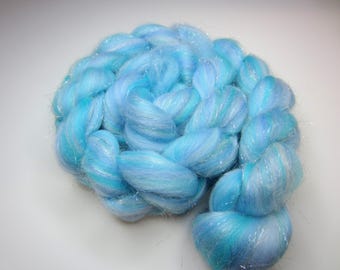 70/30 Blue Merino Stellina, Wool Combed Top Roving, For Spinning, Felting, Weaving, Rug Hooking, 100 grams