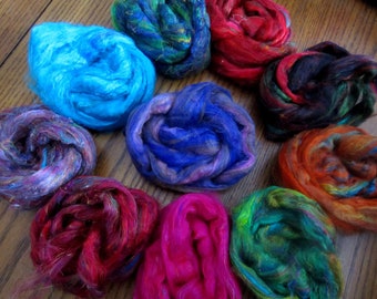 Sari Silk Accent, To Add to Art Batts, Rolags, Blended Combed Top Roving, Felting, 10g