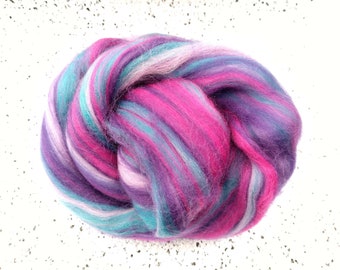Candy Floss, Merino, Combed Top Wool Fiber, Purples and Teal,  For Spinning or Felting, 100 g 3.5 oz