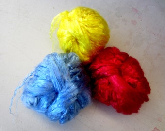 20g Tencel Fiber Hand Dyed, Silky Soft, add to Blending Board or Drum Carder for Blending into other Fibers Spinning Yarn. Red, Blue, Yellow