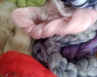 Mill Ends, Combed Top Roving, Mixed Wool for Making Rolags, Batts, Art Yarn, Felting, 1lb 450g