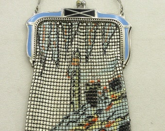 On Sale - Vintage Whiting and Davis Enameled Mesh Purse with Lighthouse