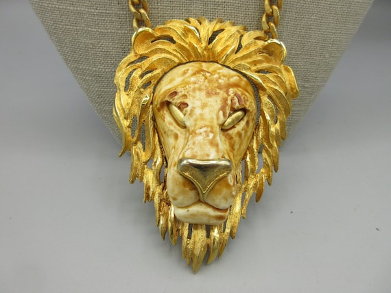 Beautiful Large Lion Statement Necklace Signed Ra… - image 2