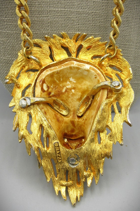 Beautiful Large Lion Statement Necklace Signed Ra… - image 5