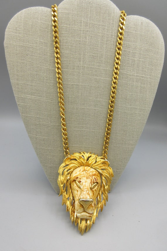 Beautiful Large Lion Statement Necklace Signed Ra… - image 1