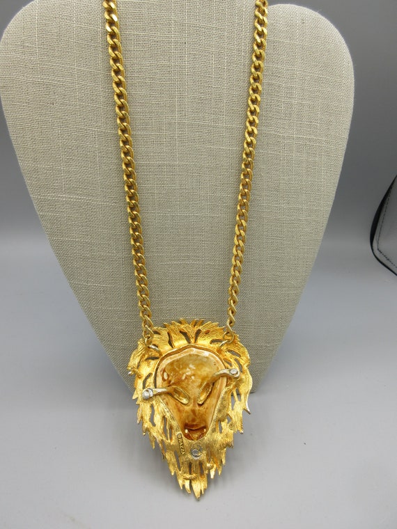 Beautiful Large Lion Statement Necklace Signed Ra… - image 4