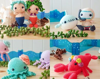 Bundle - Aquatic Pack (Sea Creatures, Mermaid, Swimmer, Diver, Shark, Animal, Amigurumi, PDF)