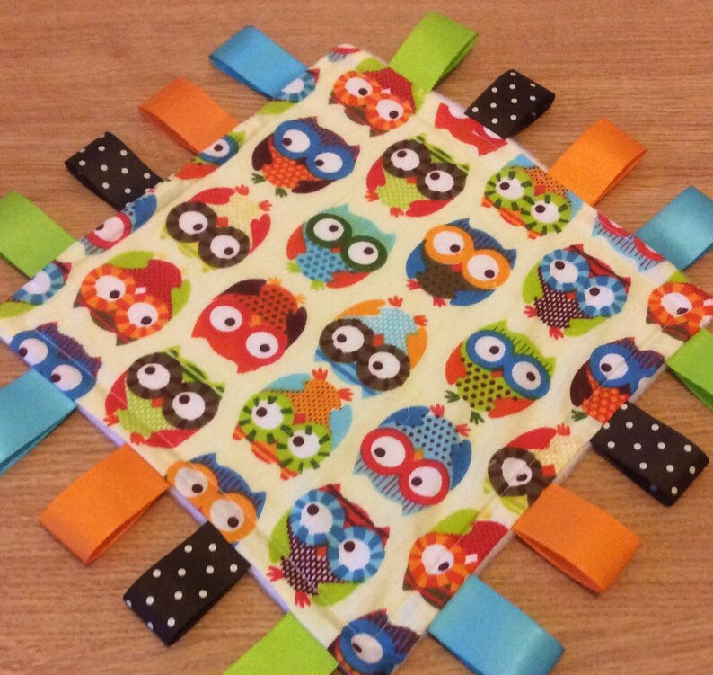 Taggy Blanket 22cm Fox /& Owls Blanket Fidget Blanket Woodland Animals Blanket