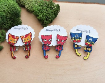 Avengers Captain America, Iron Man, Spiderman inspired comic book stud earrings