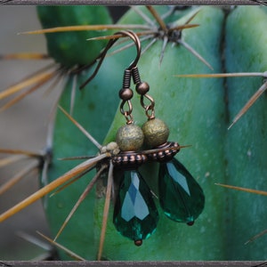 Earrings dark green and copper