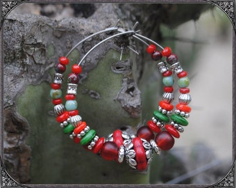 Stainless Steel Creoles Red-green-Silver 2