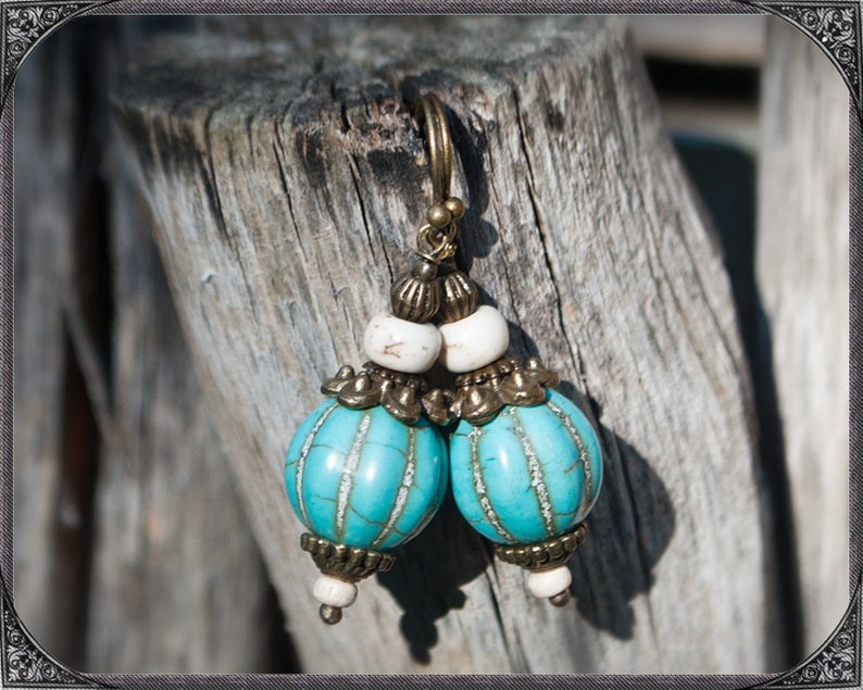 White-turquoise BOHO Earrings image 4