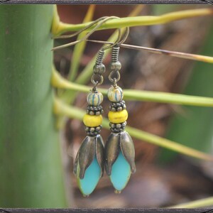 Light-blue-yellow Boho Earrings image 10