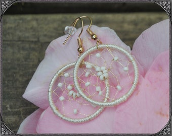 Pendientes Boho Dream Catcher Oro y Blanco