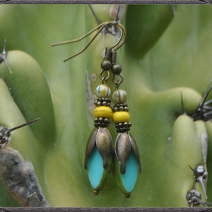 Light-blue-yellow Boho Earrings image 8