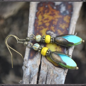 Light-blue-yellow Boho Earrings image 9