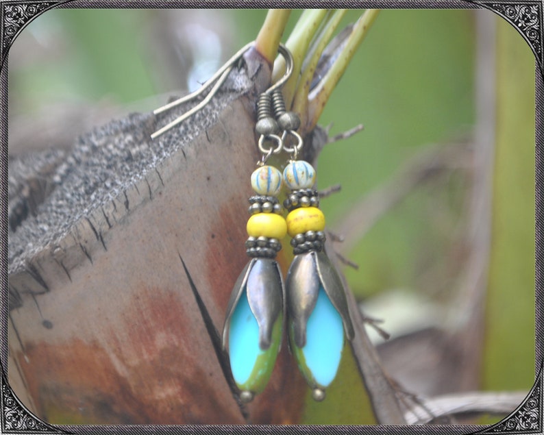 Light-blue-yellow Boho Earrings image 7