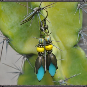 Light-blue-yellow Boho Earrings image 1