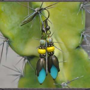 Light-blue-yellow Boho Earrings 画像 1