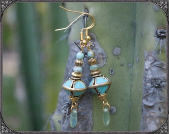 Boucles d'oreilles turquoise or 2