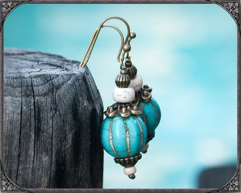 White-turquoise BOHO Earrings image 1