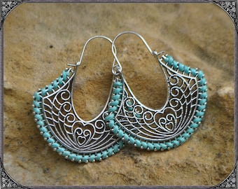 Filigree Boho  Creoles Turquoise-Silver