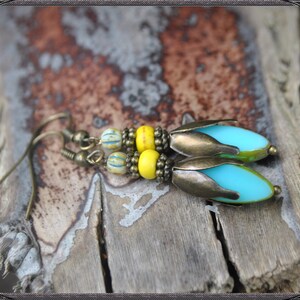 Light-blue-yellow Boho Earrings image 6