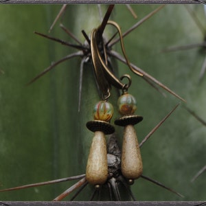Boho Teardrop Earrings Beige and Bronze