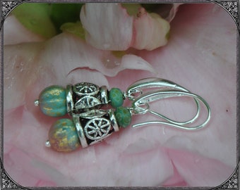 Antiqued pink-turquoise earrings