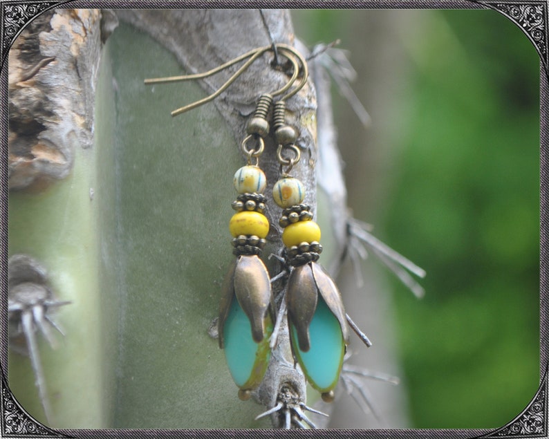 Light-blue-yellow Boho Earrings image 4