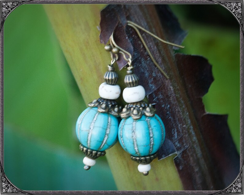 White-turquoise BOHO Earrings image 3