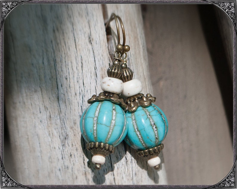 White-turquoise BOHO Earrings image 2