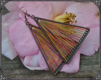 Tiangle earrings rainbow and copper