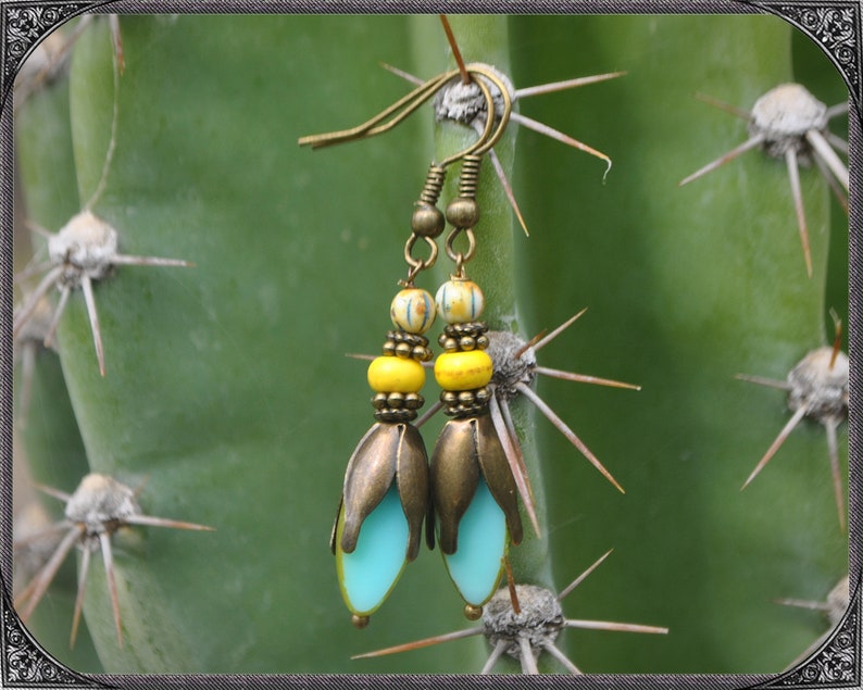 Light-blue-yellow Boho Earrings image 3