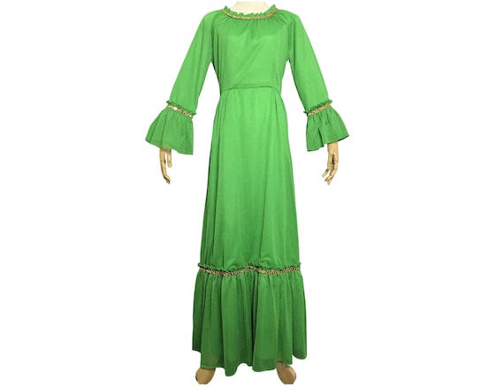 Vintage 1970s Japanese Dress Green Polyester Toky