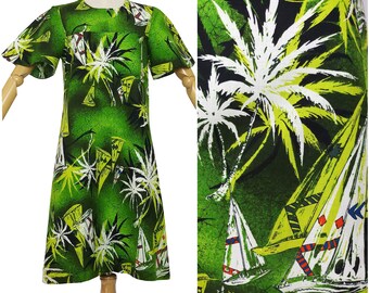 Vintage 1960s 1970s Aloha Hawaiian Dress Vintage Womens Dress MuMu bark cloth