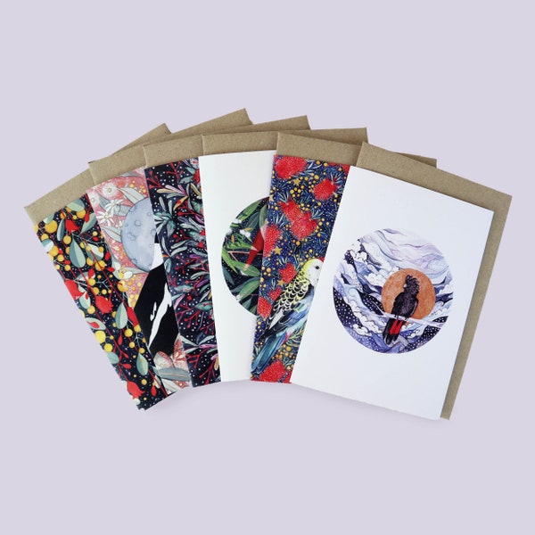 Starry Set of Australian Greeting Cards - Set of 6, Watercolour, Recycled Paper