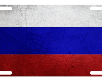 RUSSIA ROSSIA FLAG METAL HEAVY DUTY CHROME License Plate Frame Tag Holder