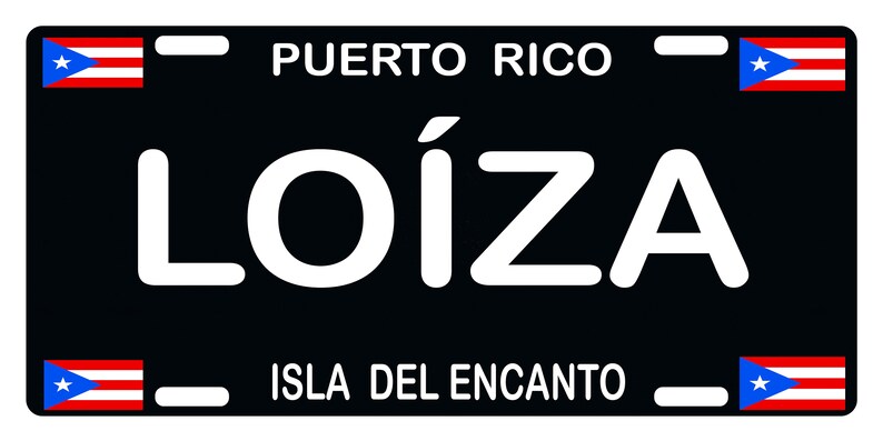Puerto Rico Flag Lo\u00edza License Plate Boricua Emblem Isla Del Encanto Black Version