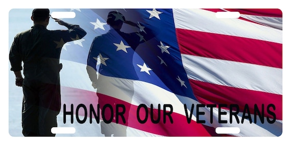 VETERAN SOLDIER USA FLAG Custom License Plate Military Emblem HONOR Version